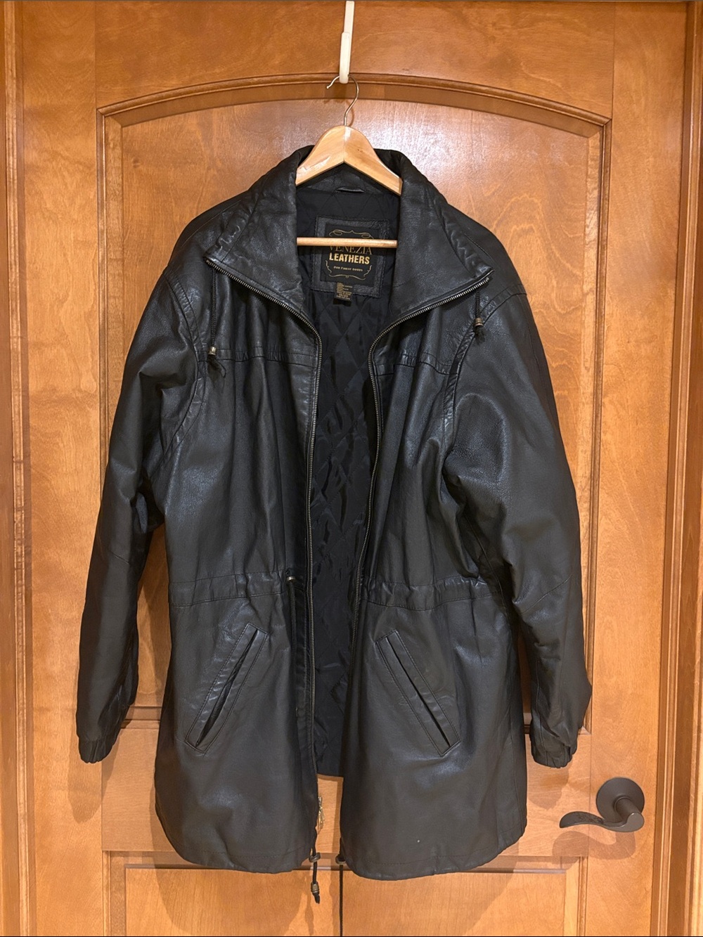 Venezia Black Leather Longline Jacket